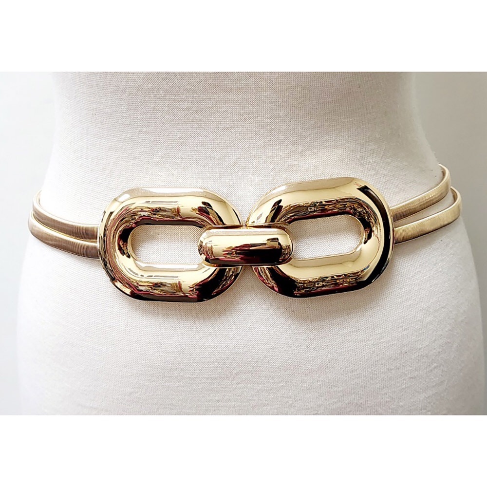 Gold or Silver Rhinestone Chain Stretch Statement Belt